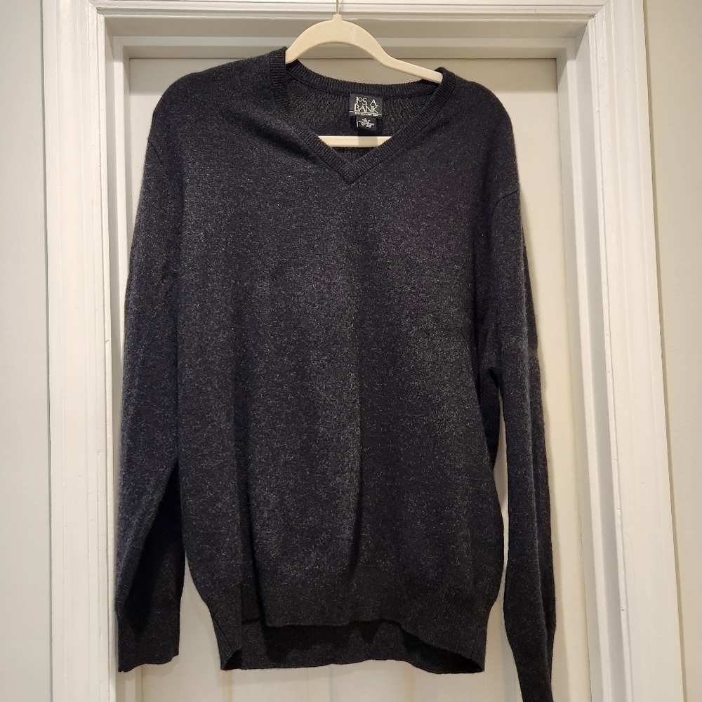 Jos. A. Bank 100% Cashmere V-Neck Popover Sweater Men’s Size Large Charcoal Gray